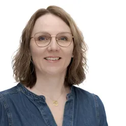 A woman wearing glasses
