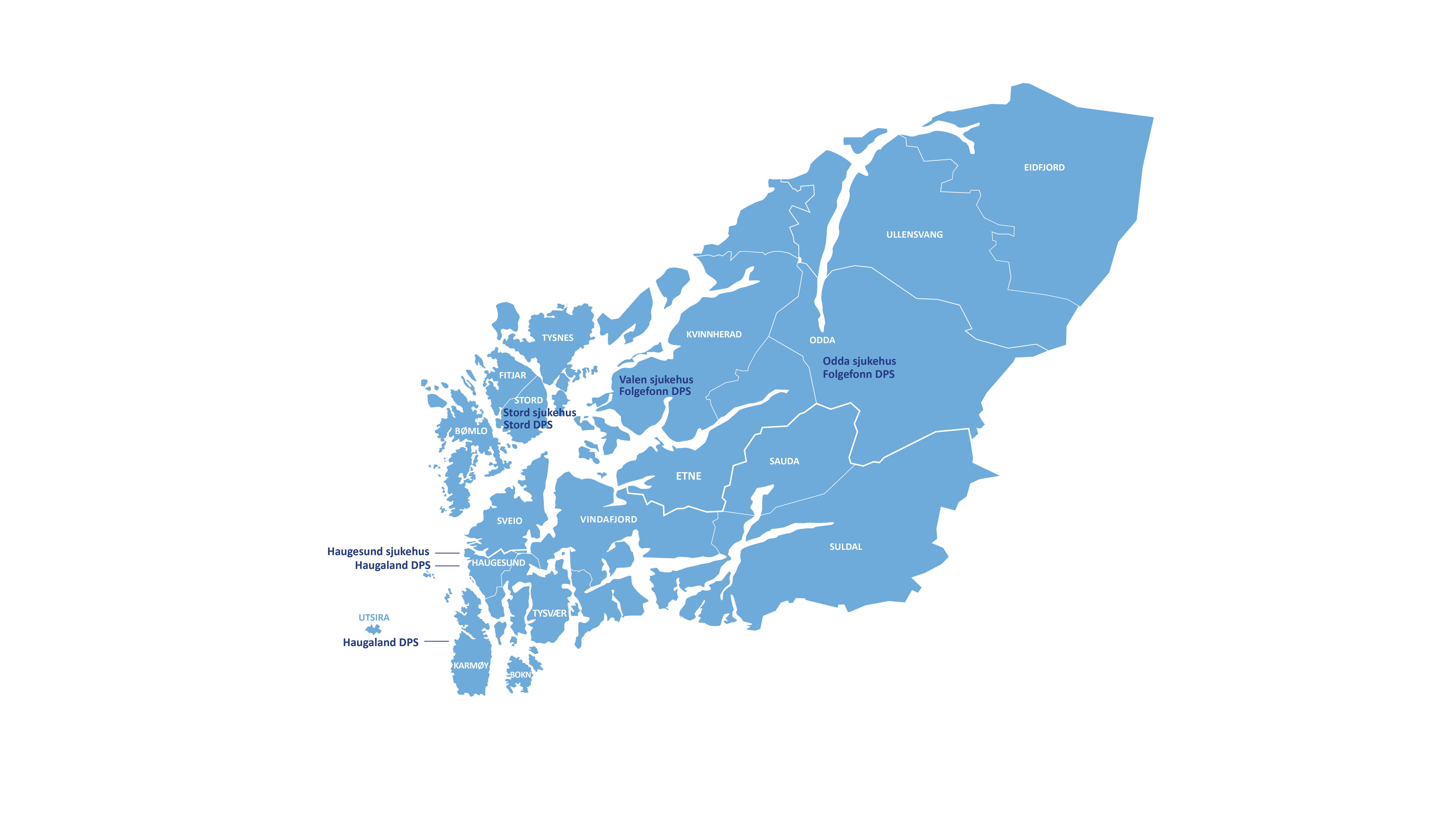 Kart over fylker i Helse Fonna-regionen