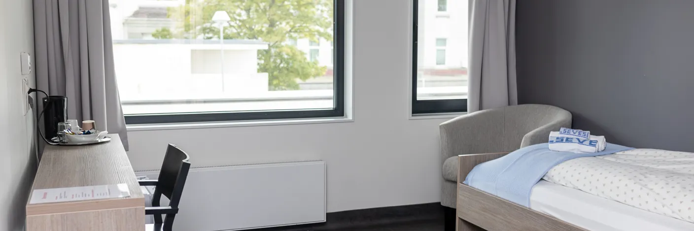 A room with a bed and a desk