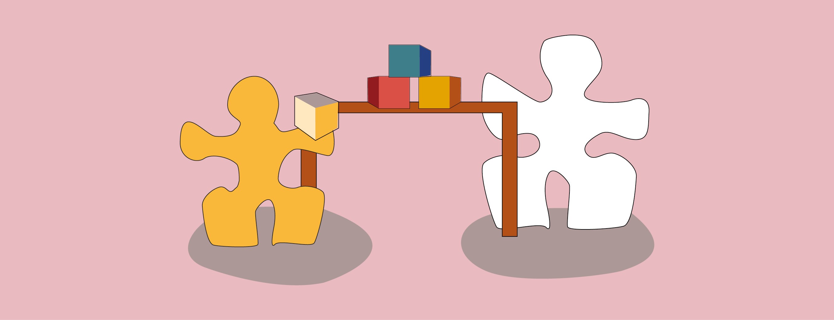 Illustrasjon av to menneskefigurar som leiker