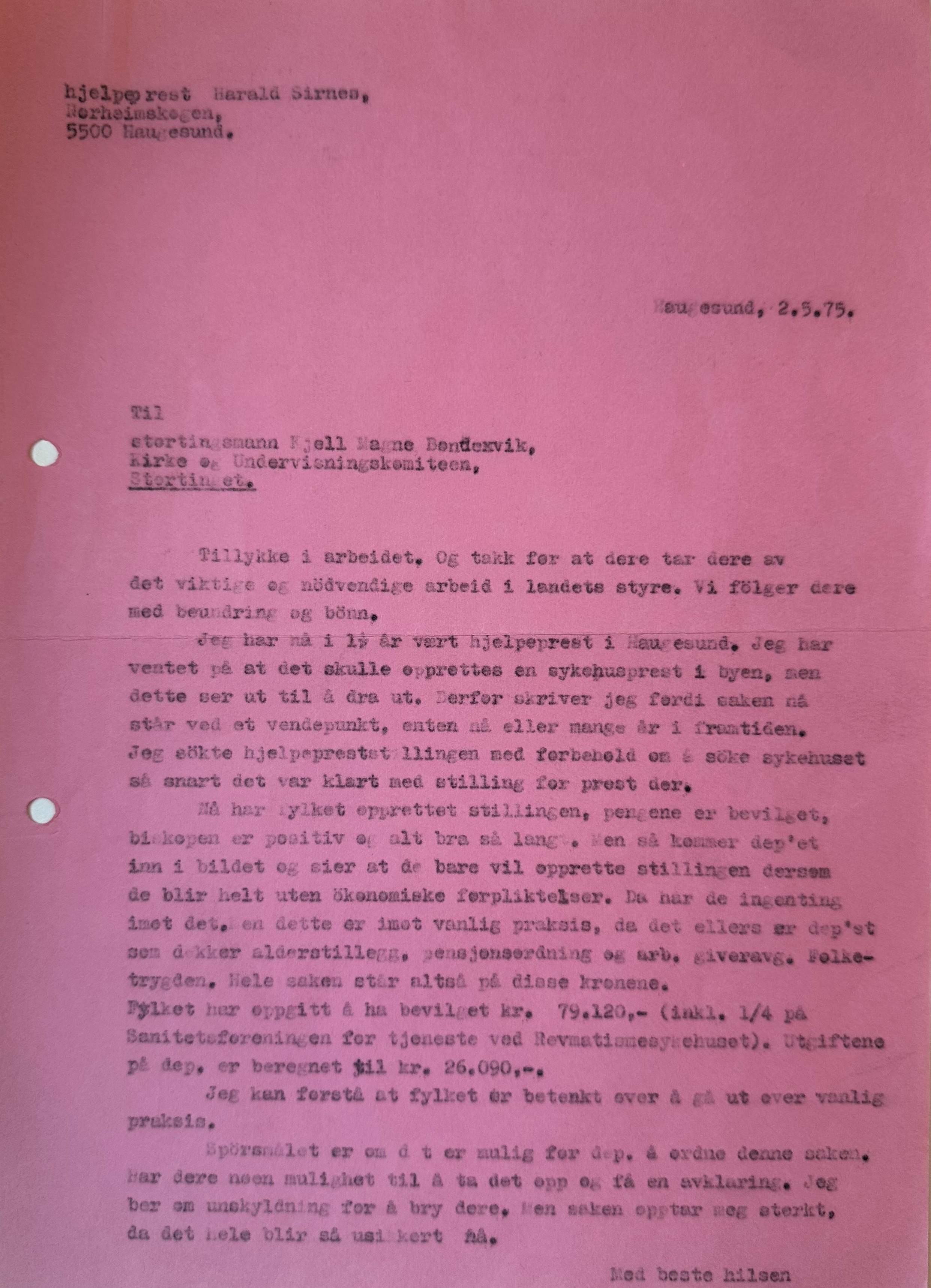 Eit rosa brev med tekst