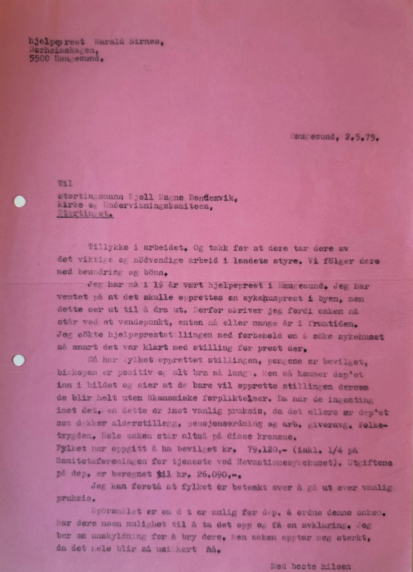 Eit rosa brev med tekst