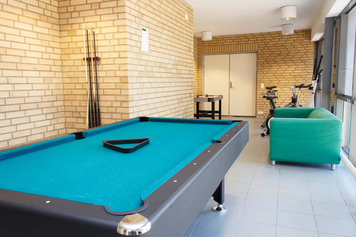 Et biljardbord i et rom