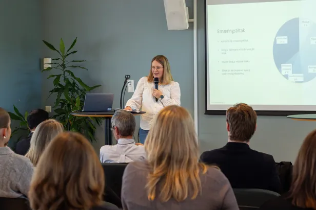 En person som snakker til en gruppe mennesker