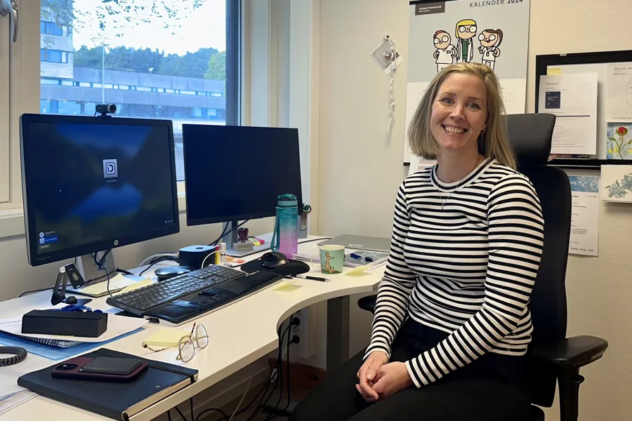 En person som sitter ved et skrivebord