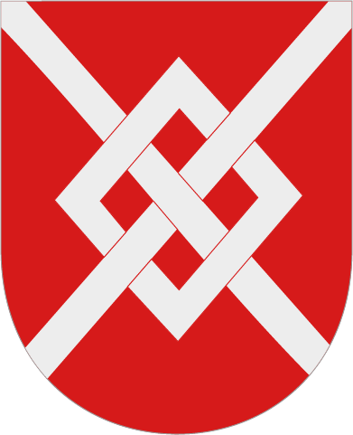 Et rødt og hvitt skilt