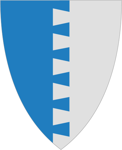 En blå og hvit logo