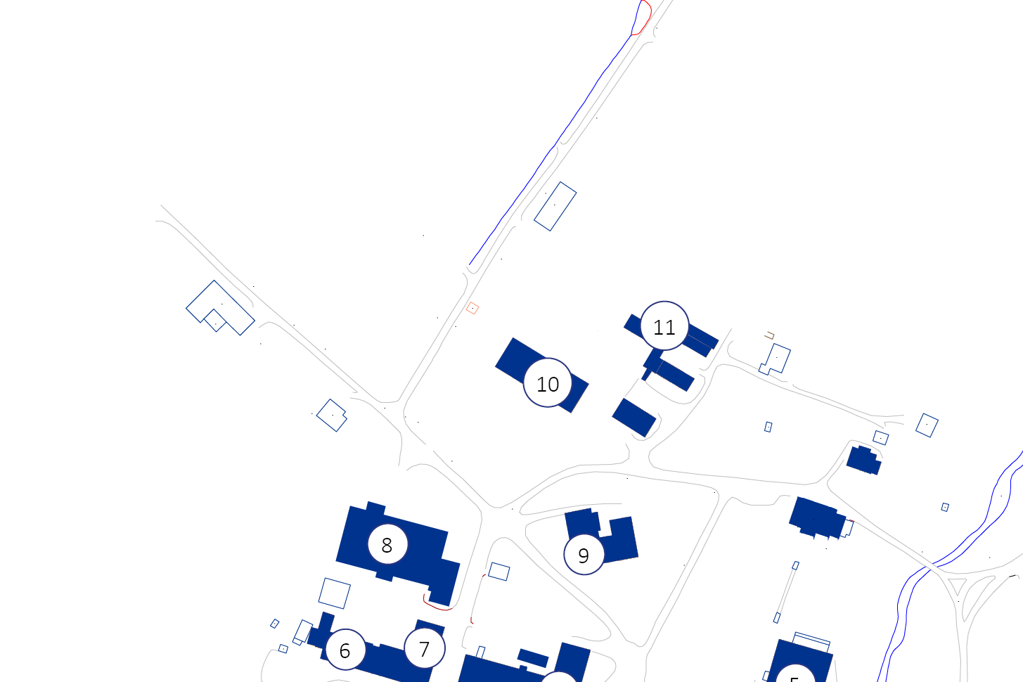 Kart som viser bygningene ved sjukehuset
