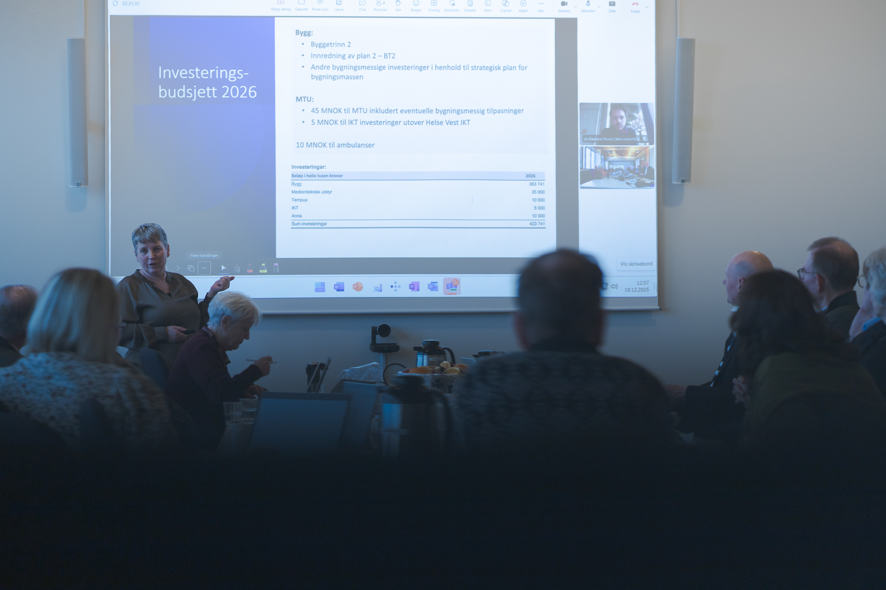 En gruppe mennesker som sitter foran en projektorskjerm